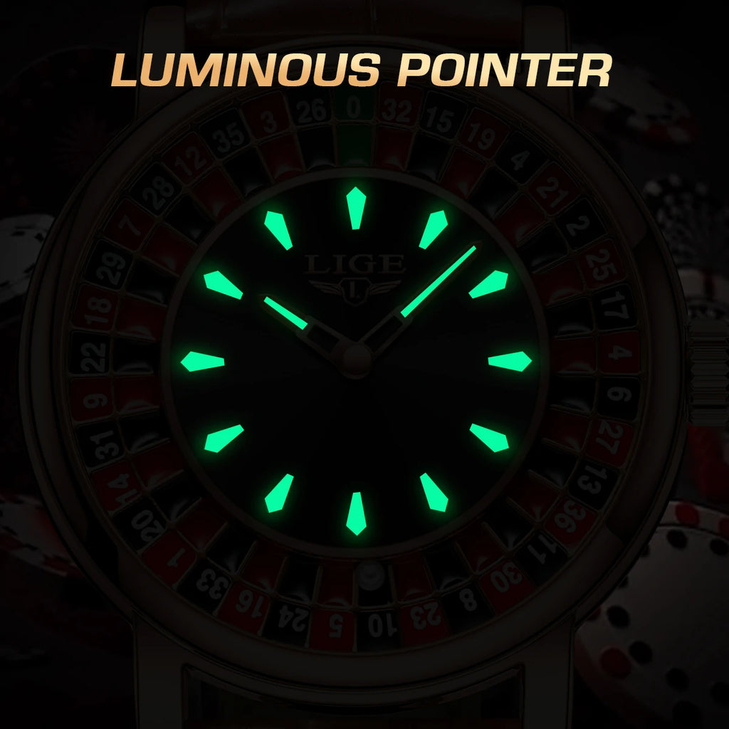 LIGE Fashion Brown Leather Watch Men
