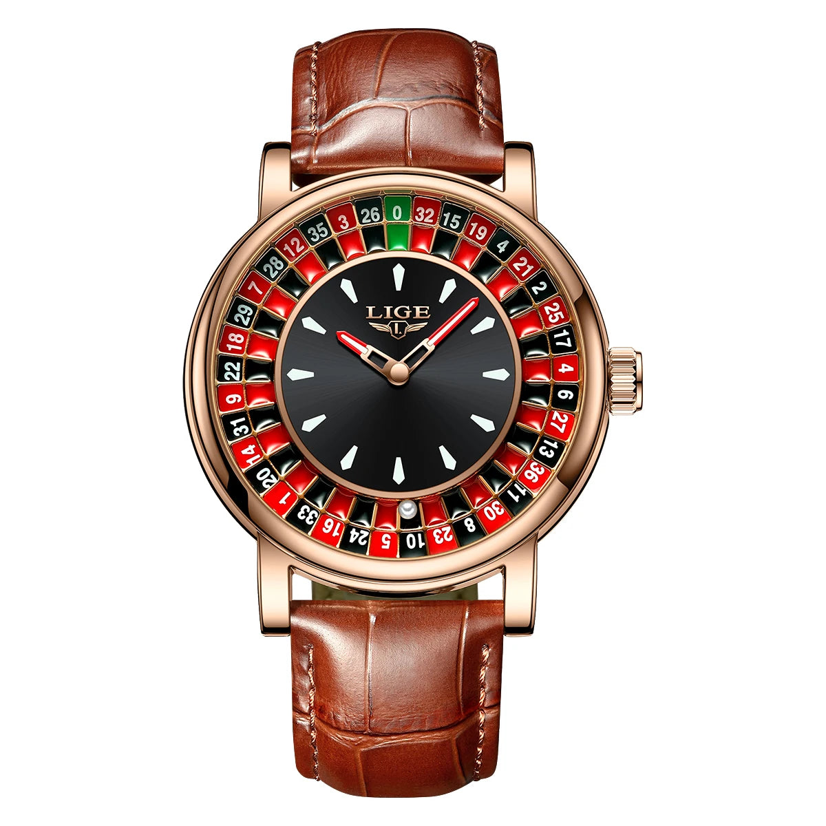 LIGE Fashion Brown Leather Watch Men