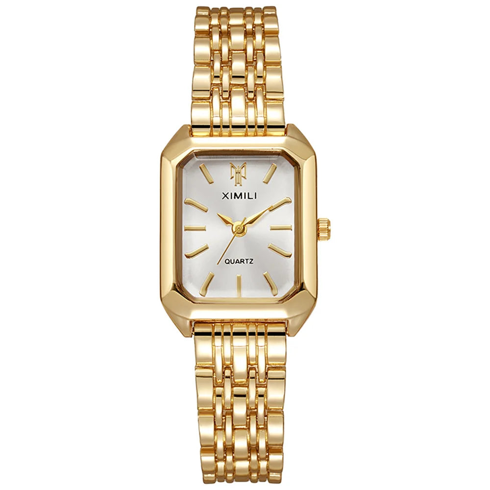 Gold Plated Women Watches Business Stainless Steel Folding Clock