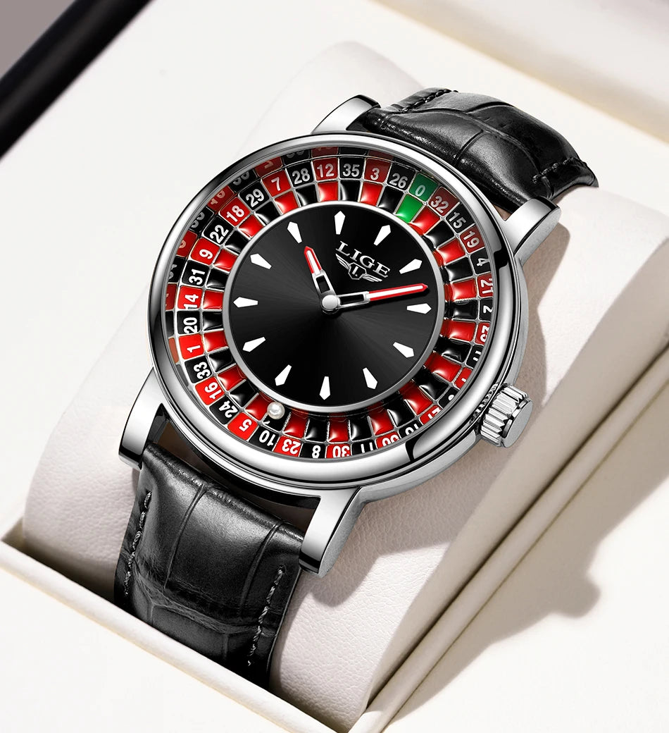 LIGE Fashion Brown Leather Watch Men