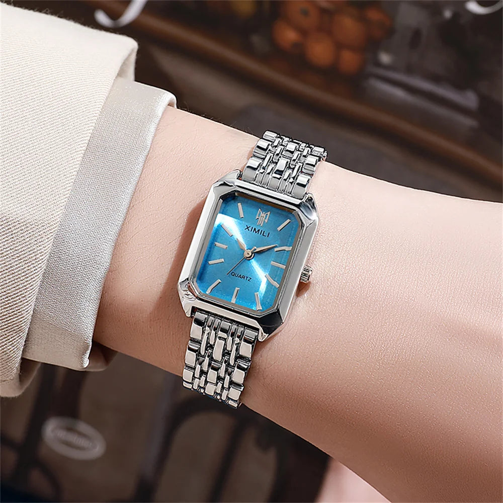 Gold Plated Women Watches Business Stainless Steel Folding Clock
