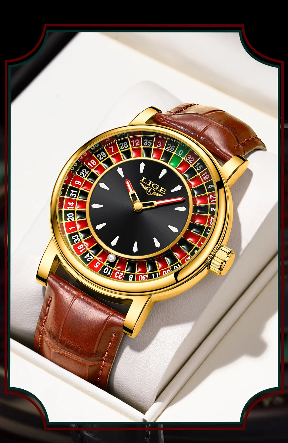 LIGE Fashion Brown Leather Watch Men