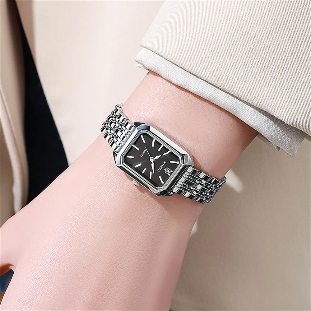 Gold Plated Women Watches Business Stainless Steel Folding Clock