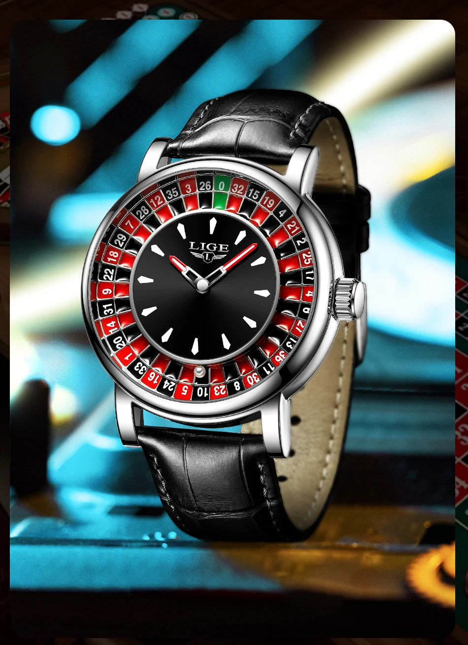 LIGE Fashion Brown Leather Watch Men