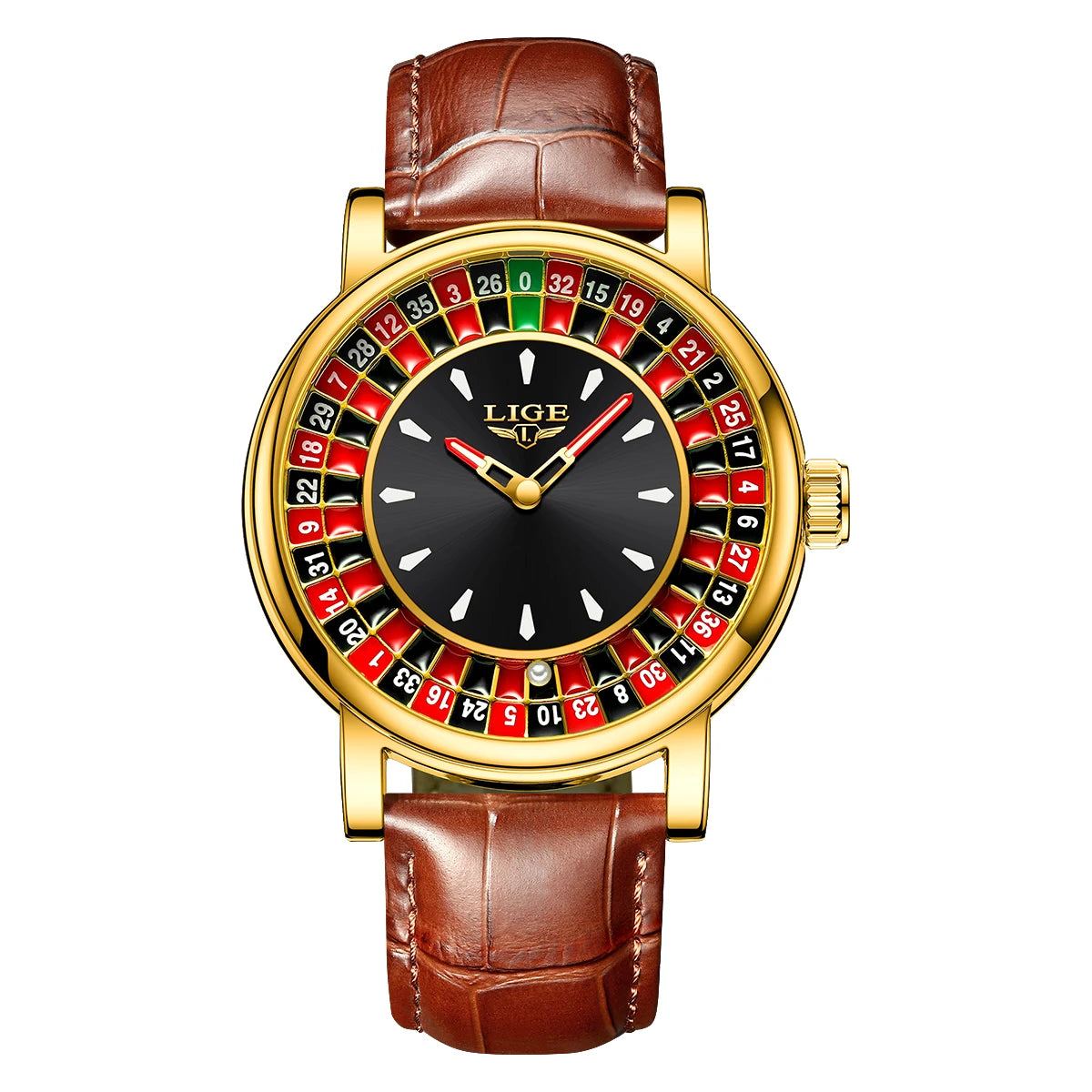 LIGE Fashion Brown Leather Watch Men