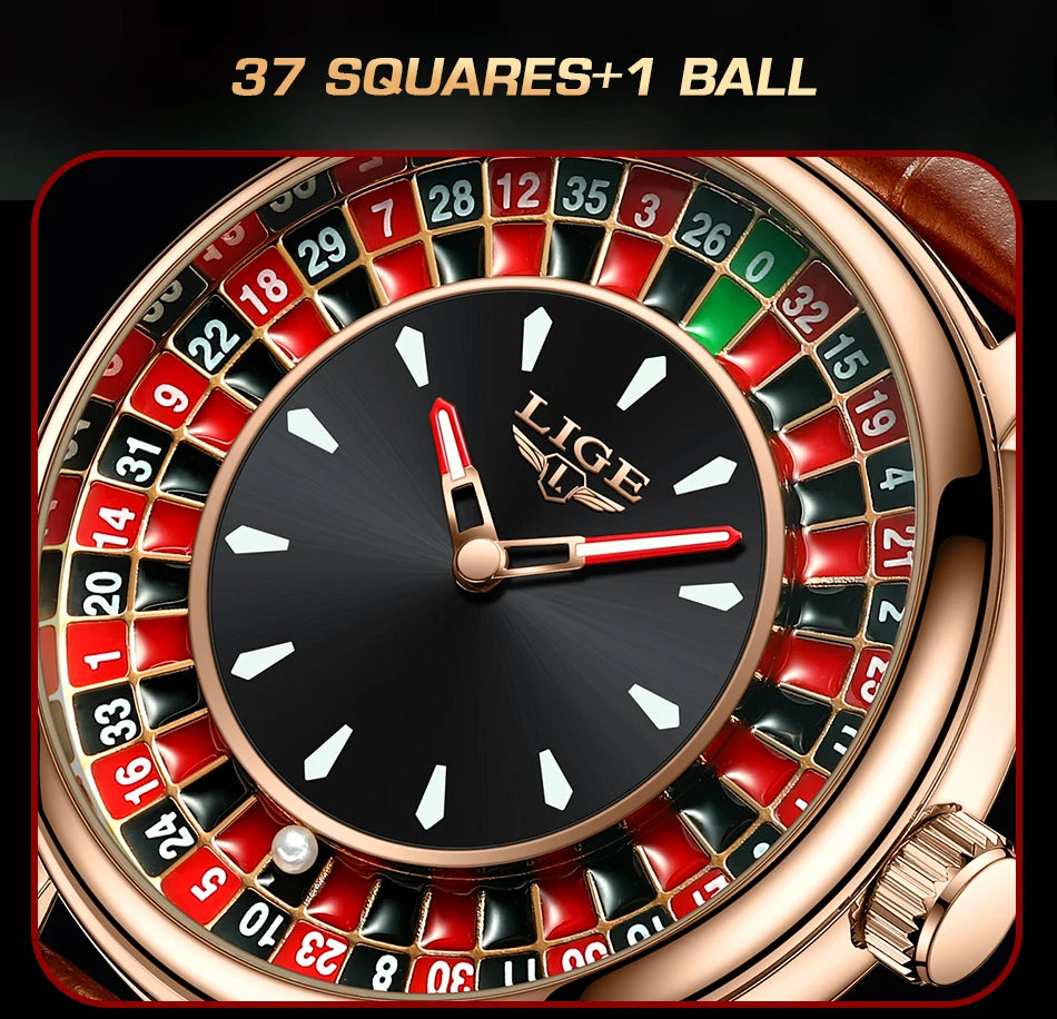 LIGE Fashion Brown Leather Watch Men