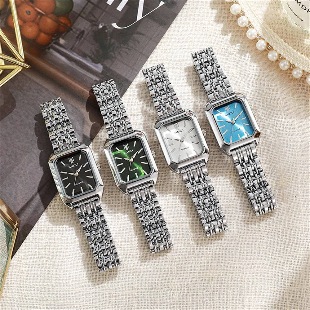 Gold Plated Women Watches Business Stainless Steel Folding Clock
