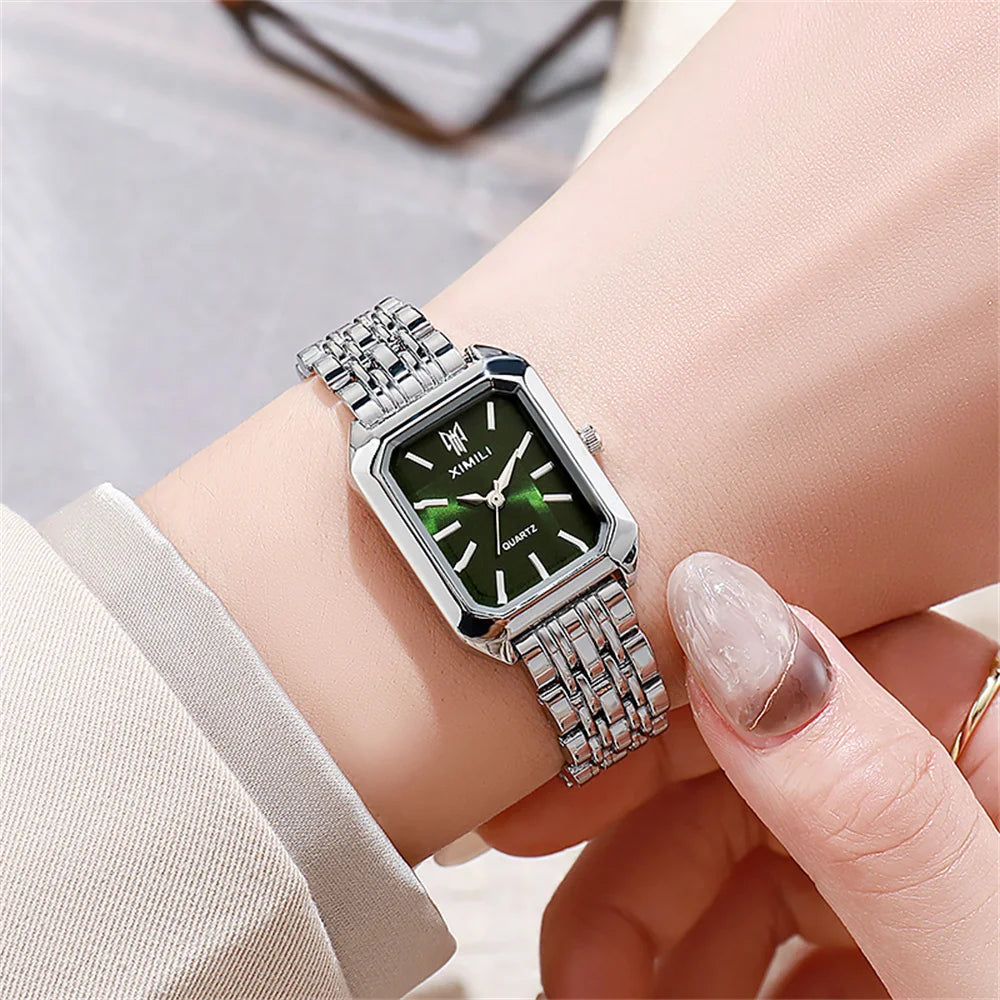 Gold Plated Women Watches Business Stainless Steel Folding Clock